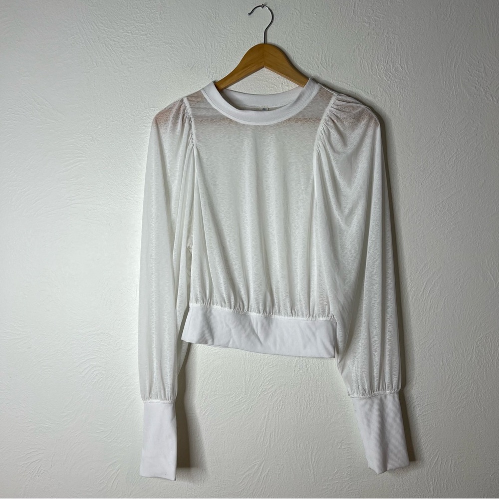 Free People Movement Hitting It Off Long Sleeve Sheer White Pullover Size L
